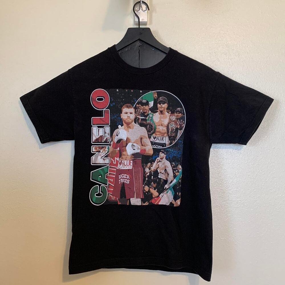 Canelo Boxing Black T-shirt Mexican Flag